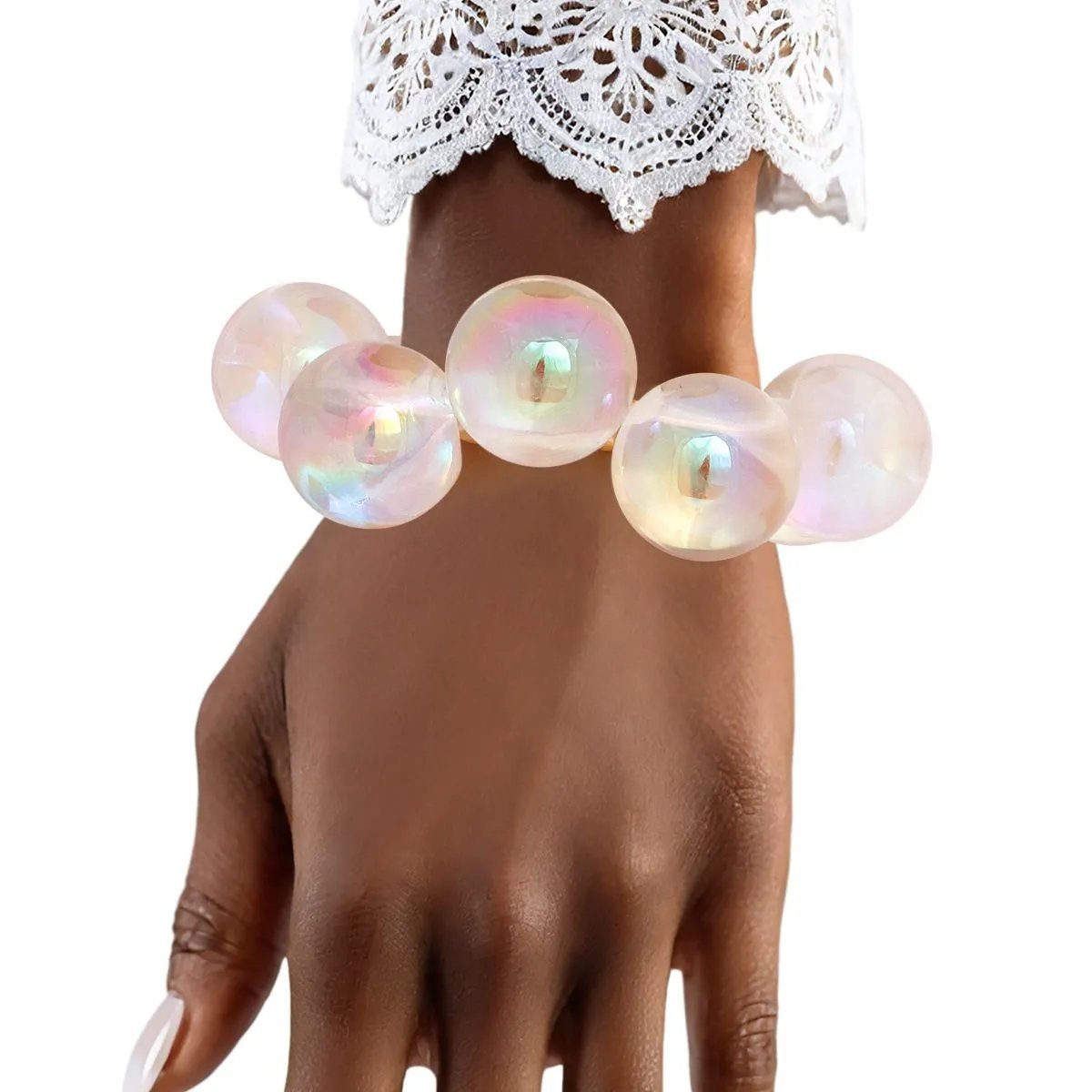 Clear Iridescent Bubble Ball Bracelet Gold Detail | Fashion Jewelry