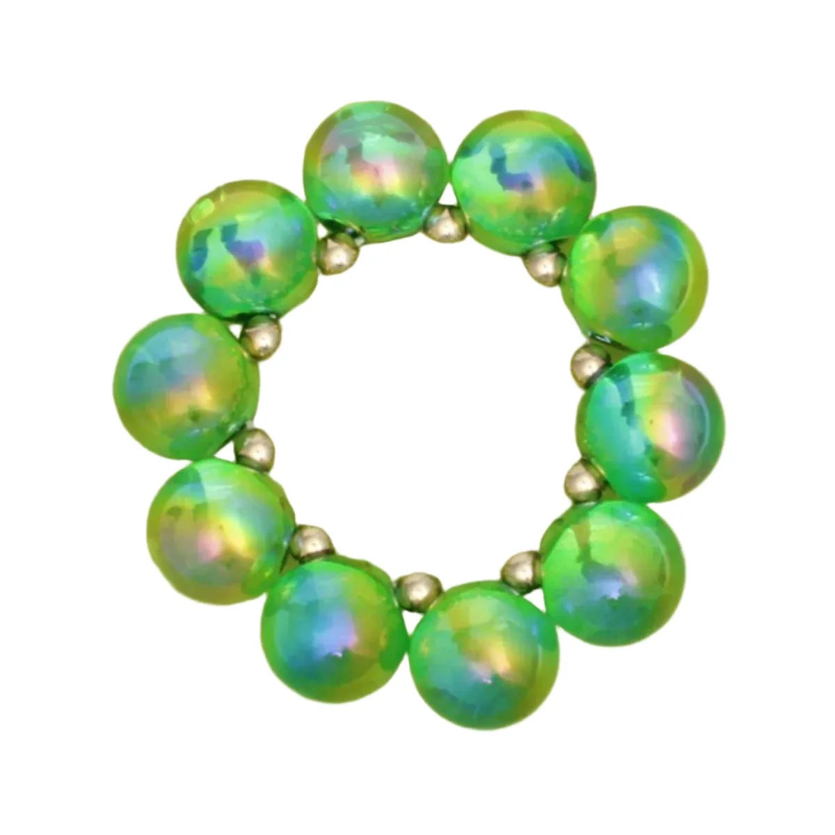Green Iridescent Bubble Ball Bracelet Gold Detail | Fashion Jewelry