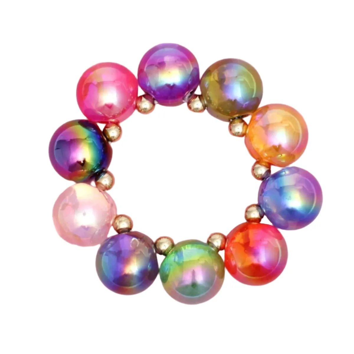 Multicolor Iridescent Bubble Ball Bracelet Gold Detail | Fashion Jewelry