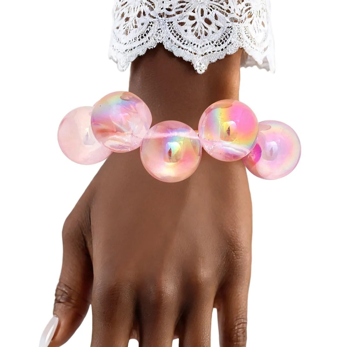 Purple Iridescent Bubble Ball Bracelet Gold Detail | Fashion Jewelry