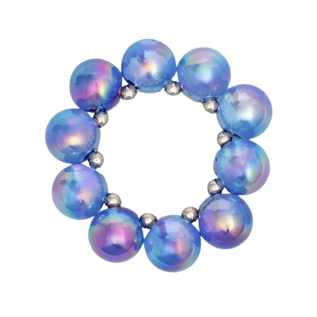 Blue Iridescent Bubble Ball Bracelet Silver Detail | Fashion Jewelry