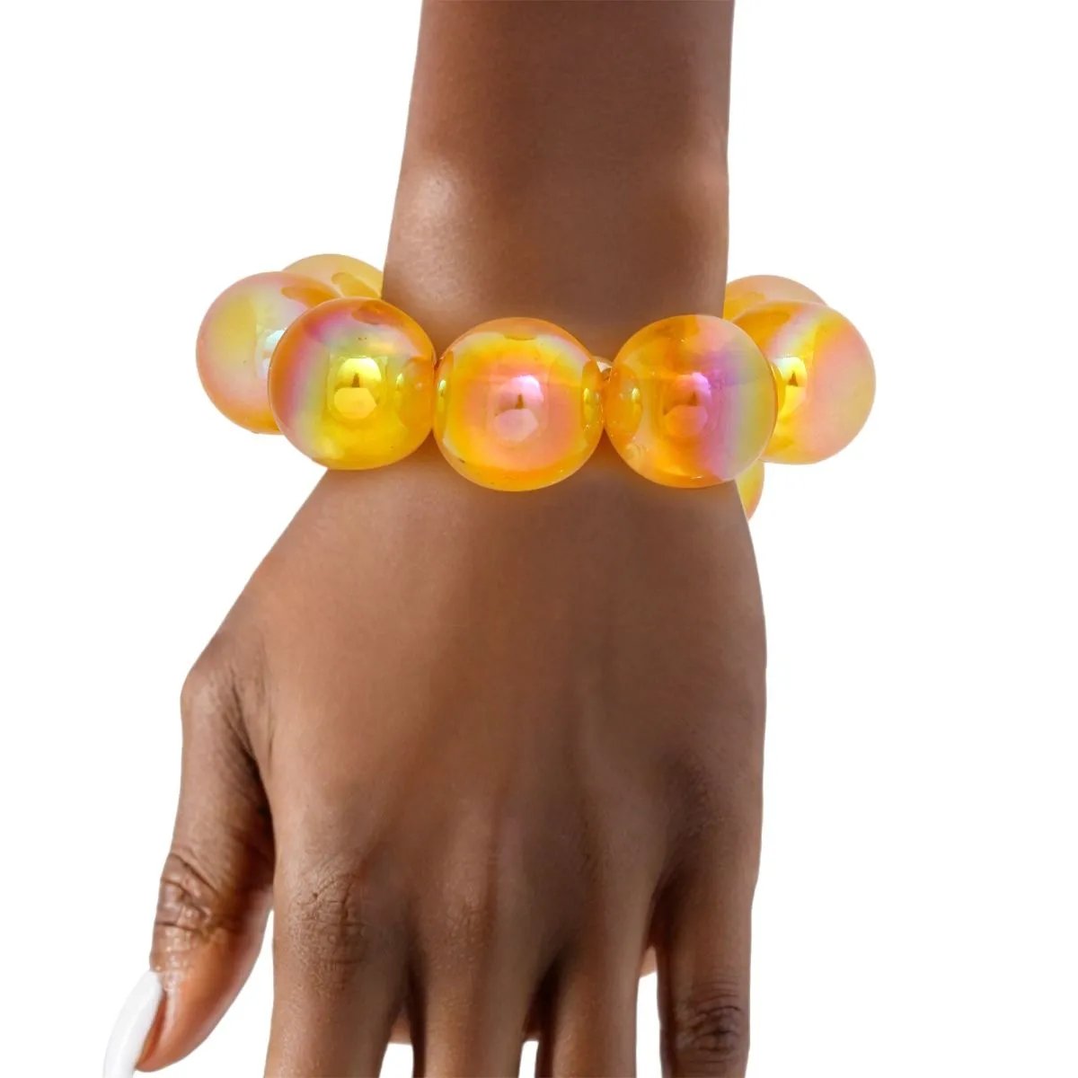 Yellow Iridescent Bubble Ball Bracelet Gold Detail | Fashion Jewelry