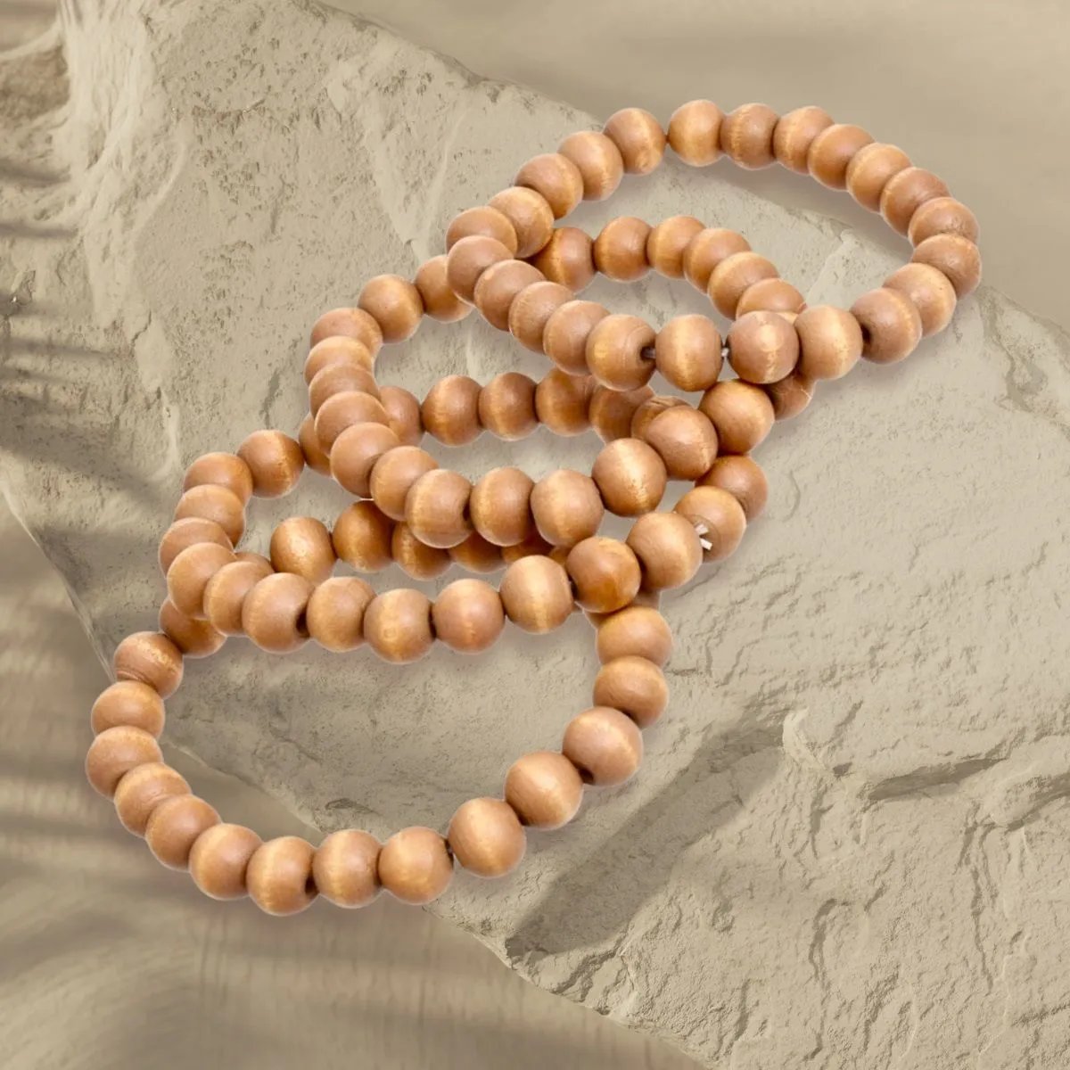 Natural Brown Wooden Ball Bead Bracelet Set - 4pc Stretchable Design