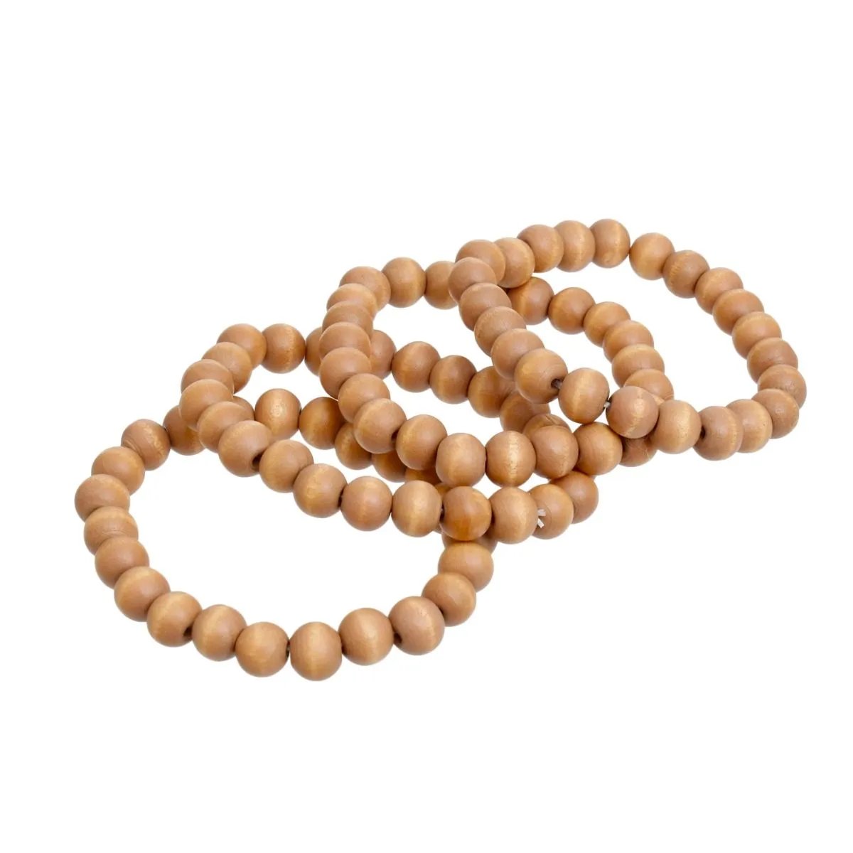 Natural Brown Wooden Ball Bead Bracelet Set - 4pc Stretchable Design