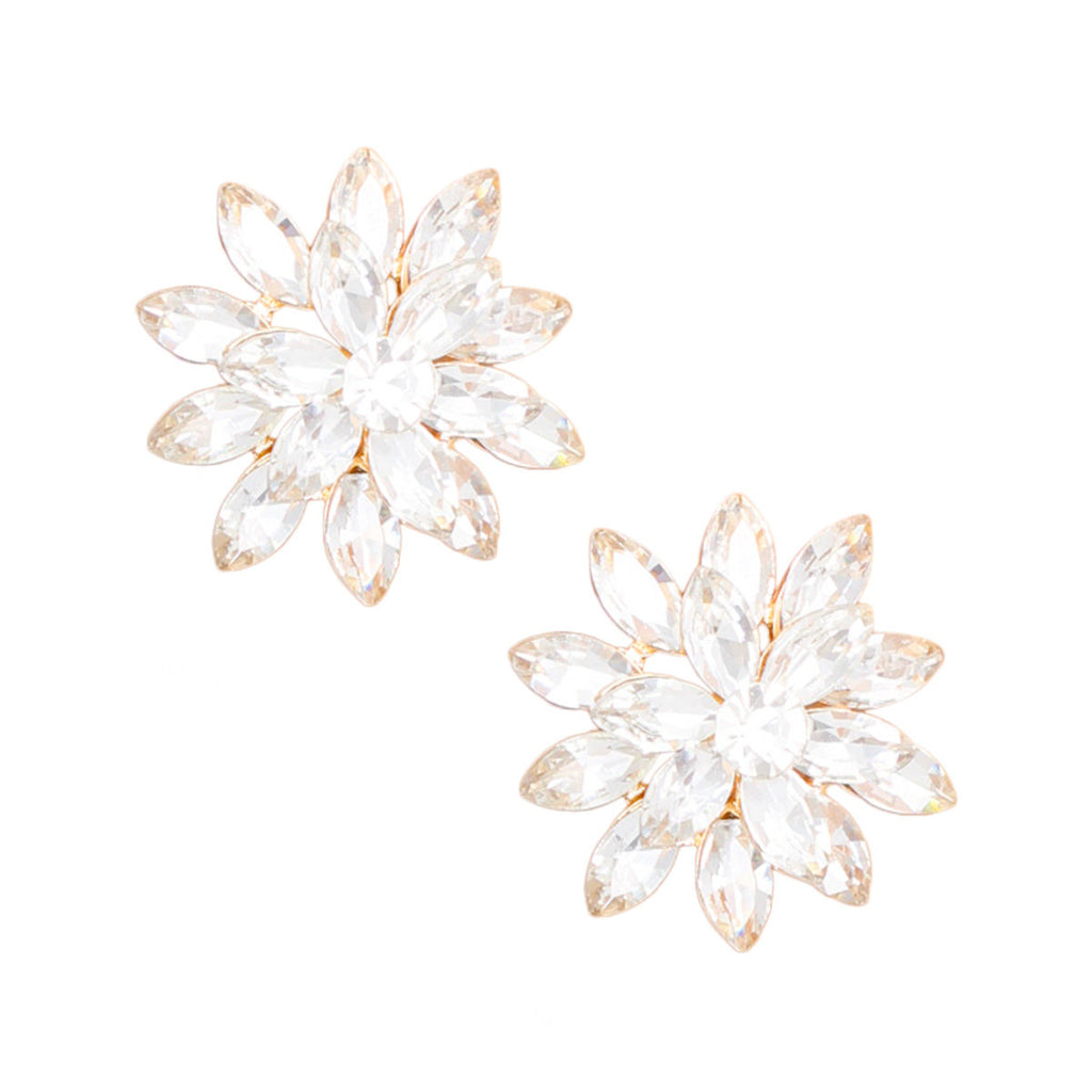 Floral Earrings Clear Gemstone Gold Studs | Costume Jewelry