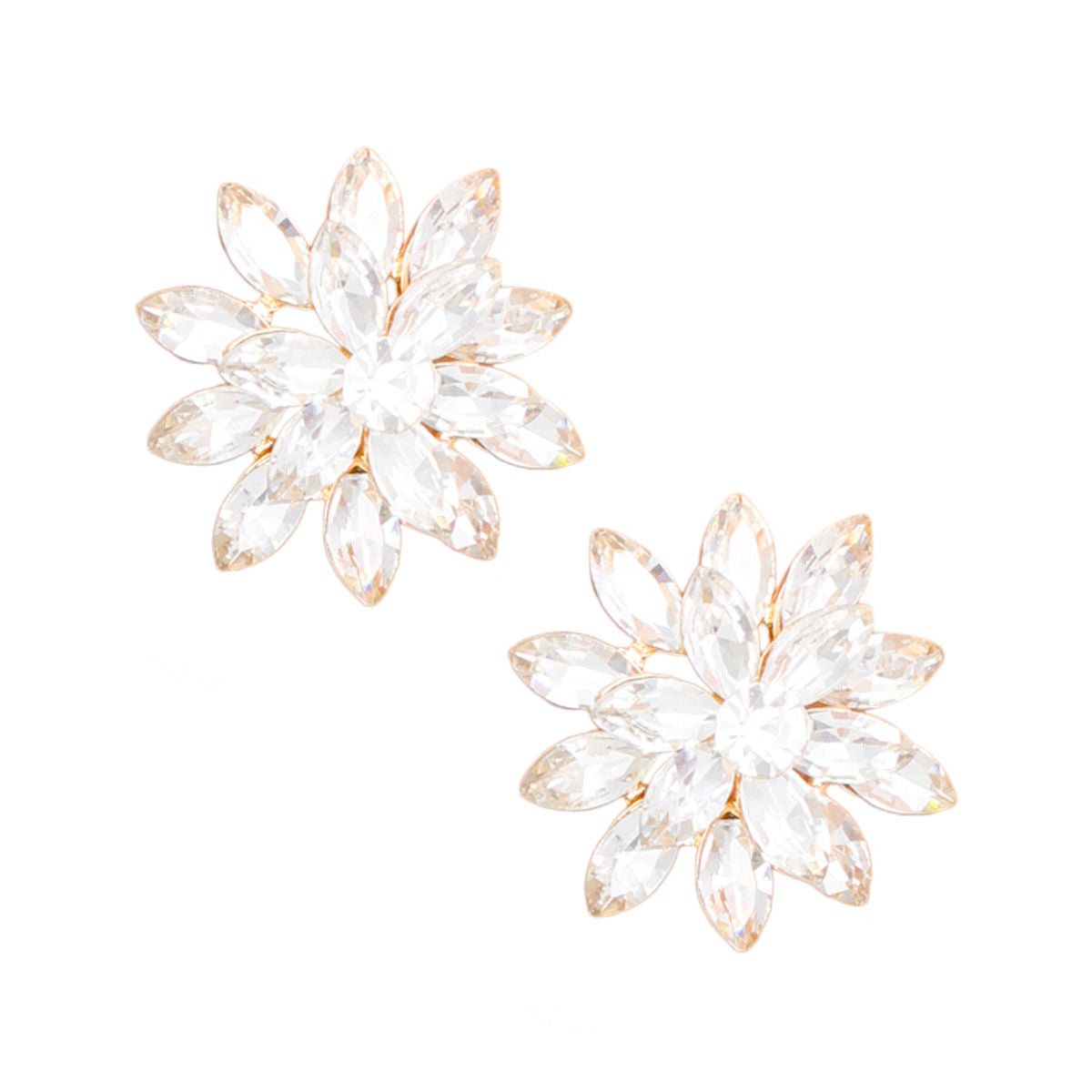 Floral Earrings Clear Gemstone Gold Studs | Costume Jewelry
