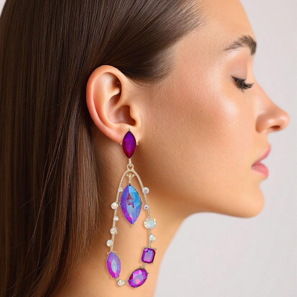 Mixed Purple Pink Marquise Glass Crystal Earrings