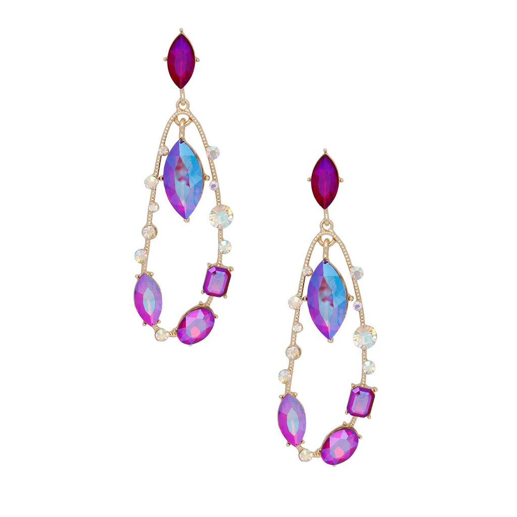 Mixed Purple Pink Marquise Glass Crystal Earrings