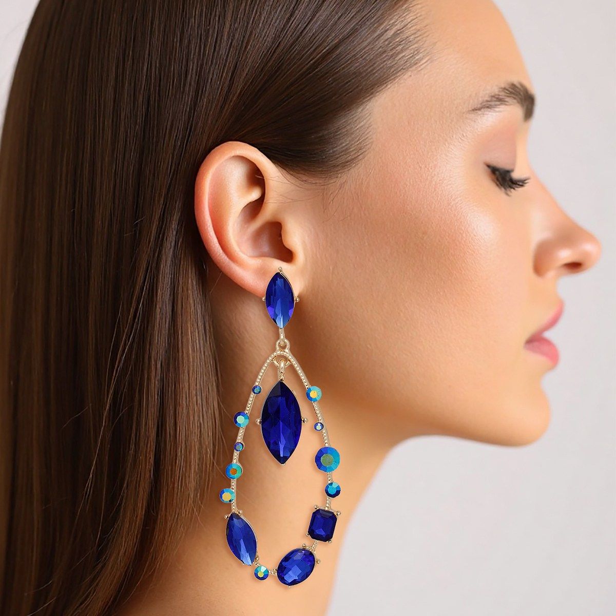 Royal Blue Marquise Glass Crystal Dangle Earrings