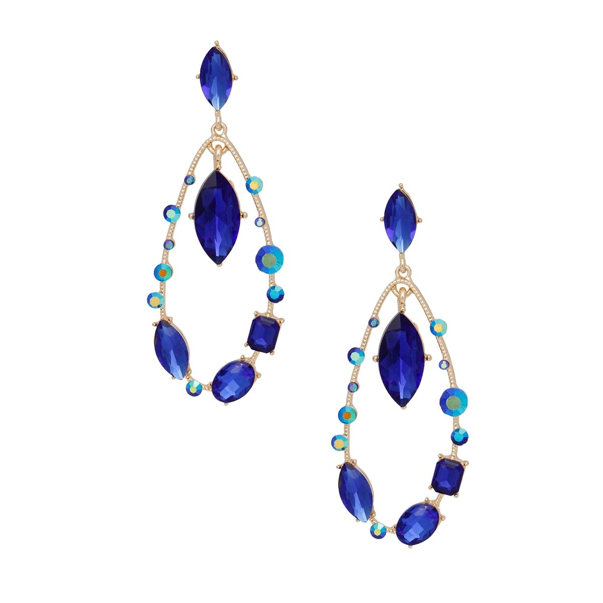 Royal Blue Marquise Glass Crystal Dangle Earrings