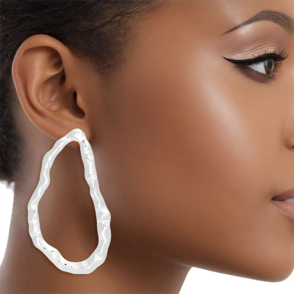 Hammered Silver Stud Earrings Irregular Shape Handcrafted Look | Fashion Jewelry