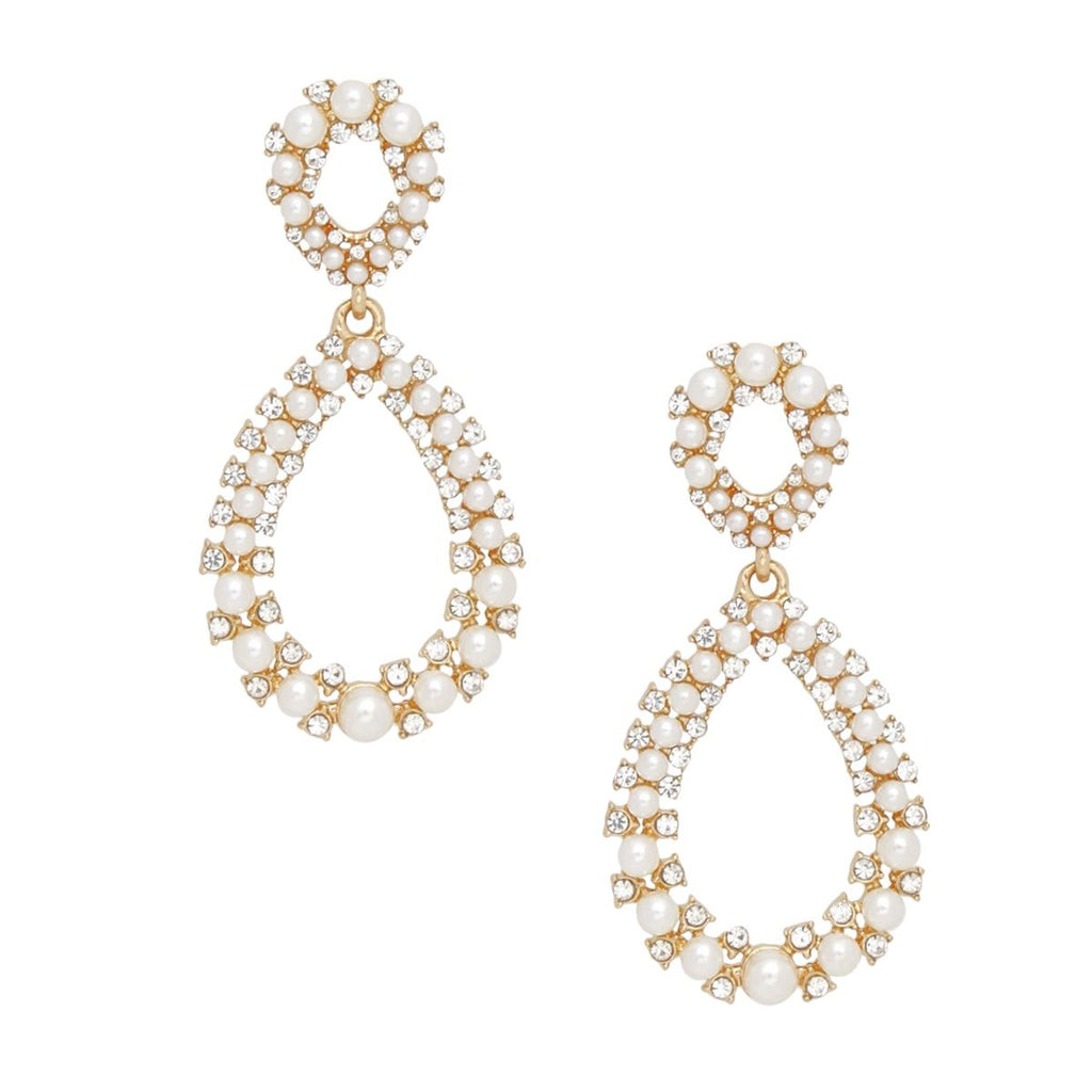 Gold Pearl Rhinestone Teardrop Earrings Statement Drop | Fashion Jewelry