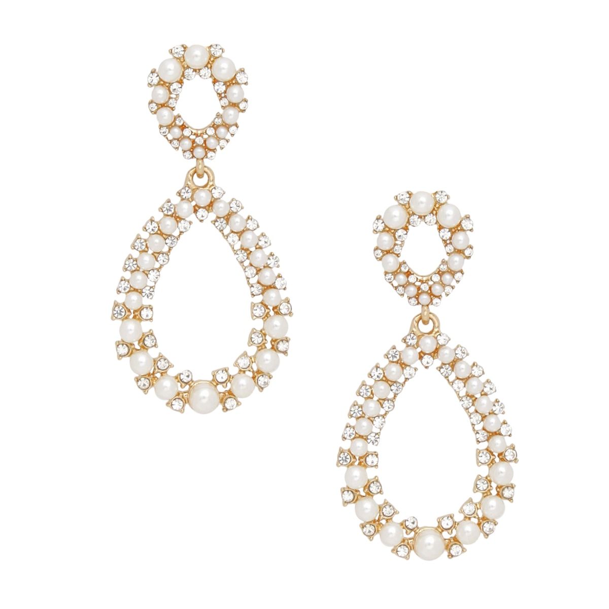 Gold Pearl Rhinestone Teardrop Earrings Statement Drop | Fashion Jewelry