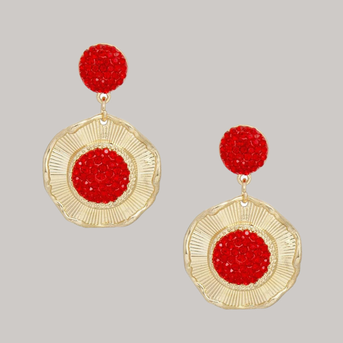 Red Rhinestone Statement Earrings with Gold-Tone Finish Pinktown