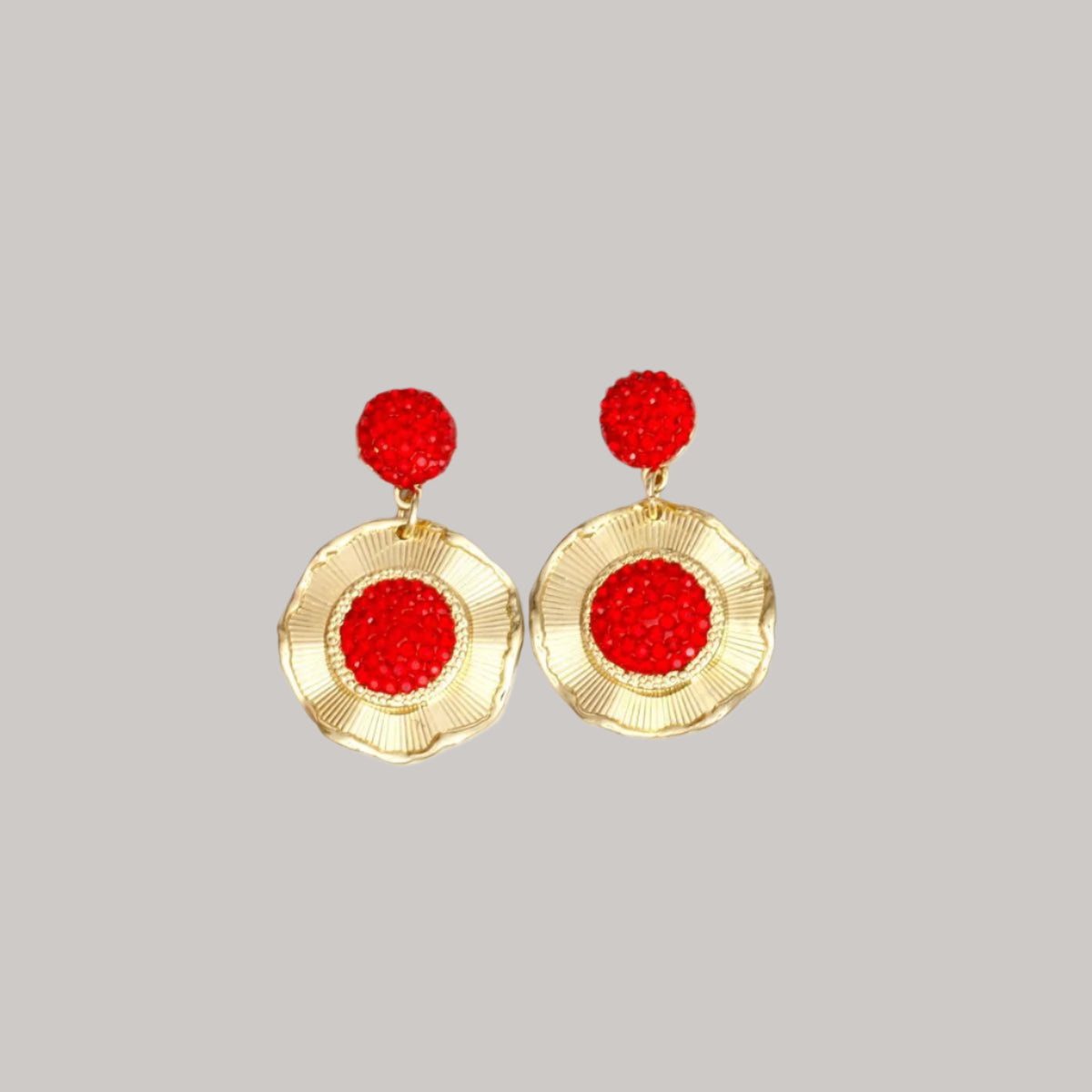 Red Rhinestone Statement Earrings with Gold-Tone Finish Pinktown