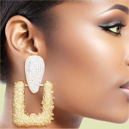 Edgy Gold-tone and Aurora Borealis Rhinestone Earrings Pinktown