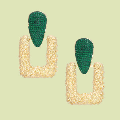 Edgy Gold-tone and Green Rhinestone Earrings Pinktown