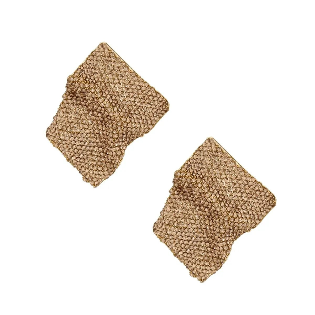 Bold Wavy Brown Rhinestone Statement Earrings
