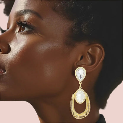 Gold Coiled Clear Teardrop Earrings – Elegant Fashion Jewelry Pinktown