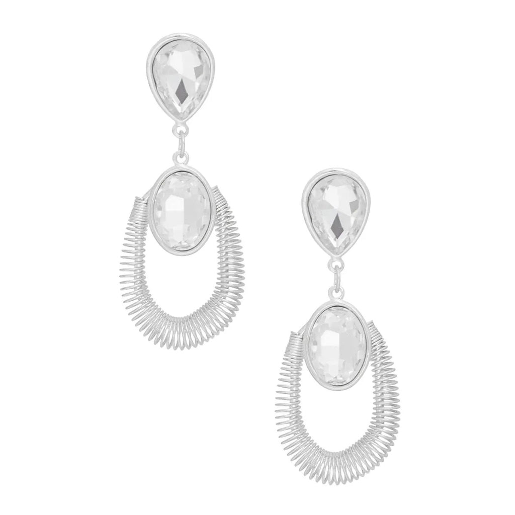 Silver Coiled Clear Teardrop Earrings – Elegant Fashion Jewelry