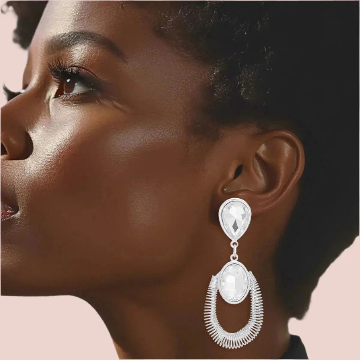 Silver Coiled Clear Teardrop Earrings – Elegant Fashion Jewelry