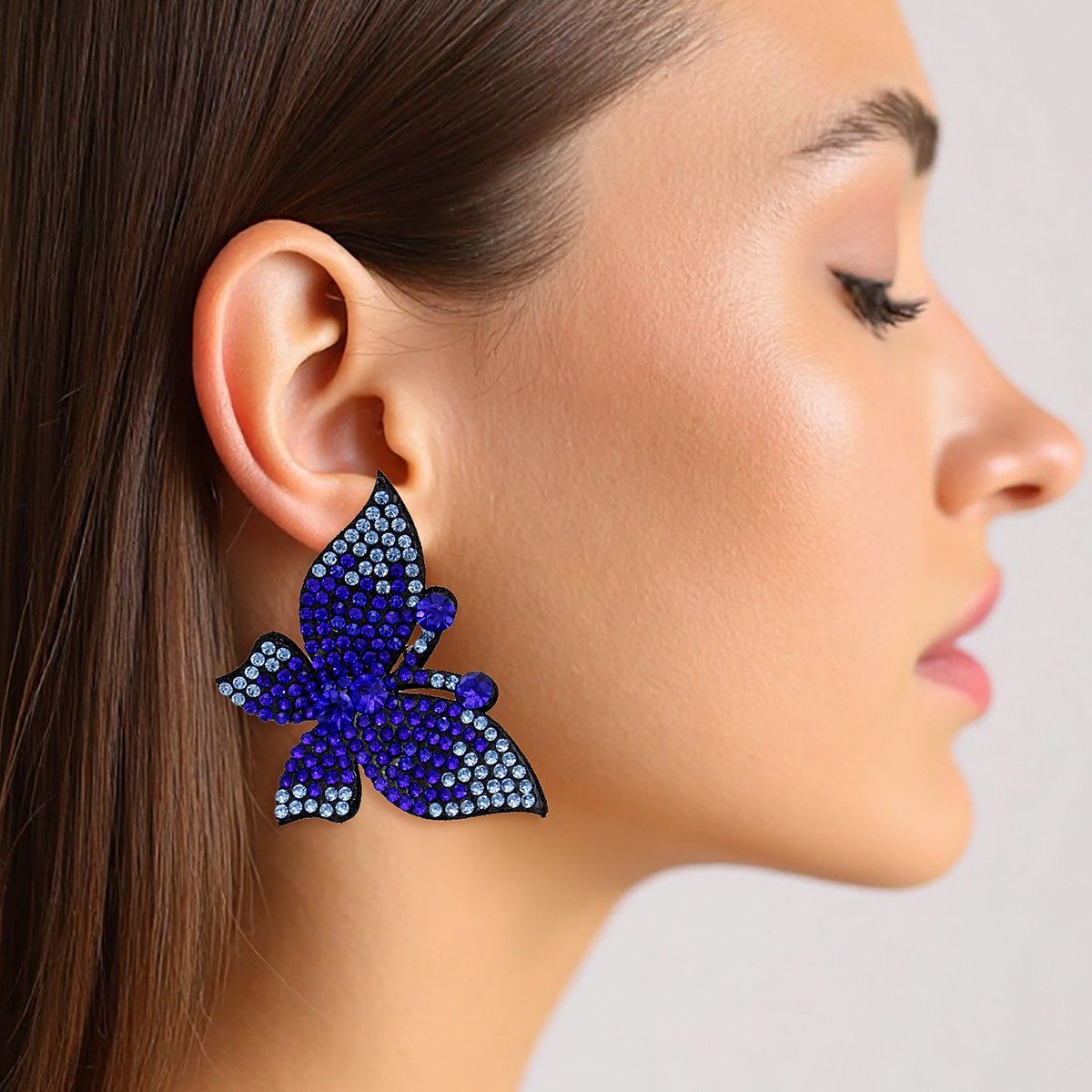 Ombre Blue Butterfly Earrings Rhinestone Studs