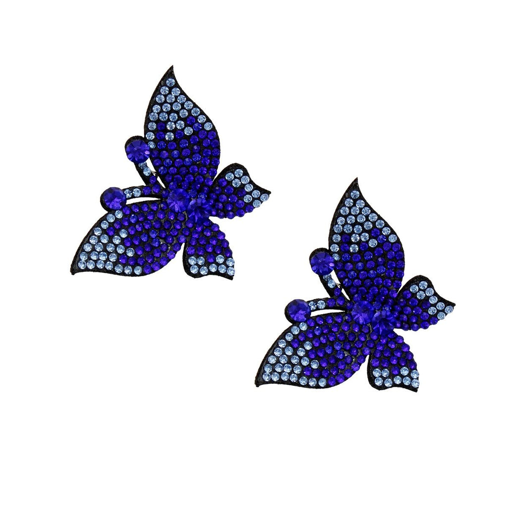 Ombre Blue Butterfly Earrings Rhinestone Studs