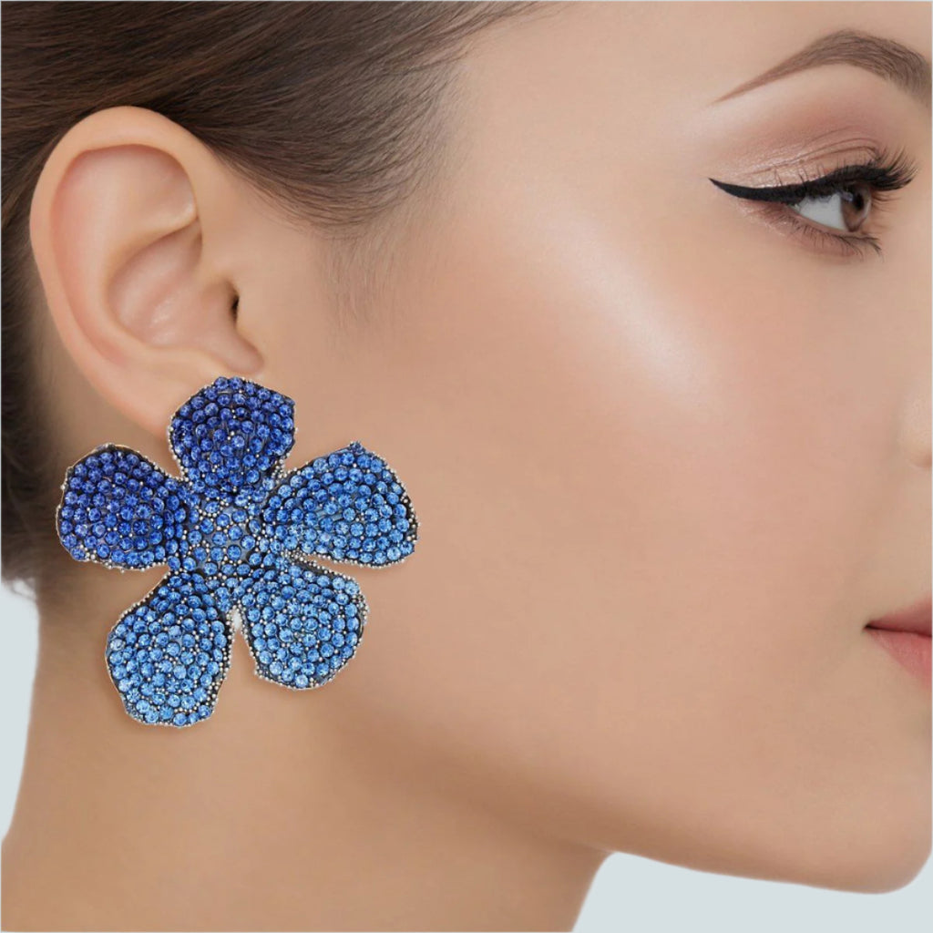 Stunning Royal Blue Flower Earrings – Bold & Beautiful Pinktown