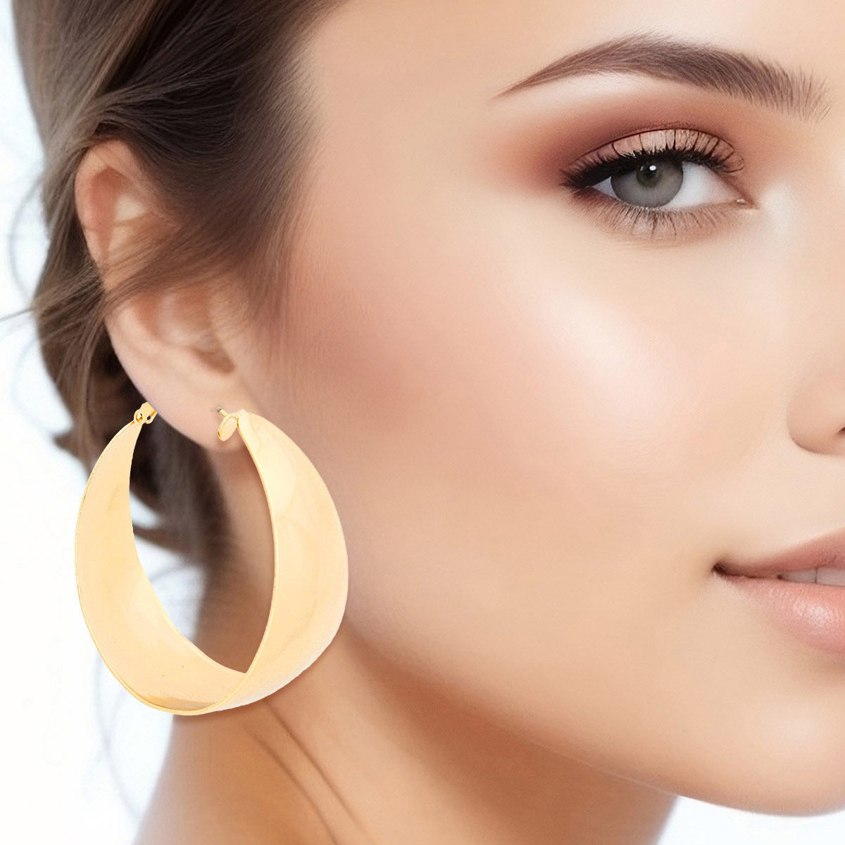 Gold Curved Bar Hoop Earrings Modernist Style