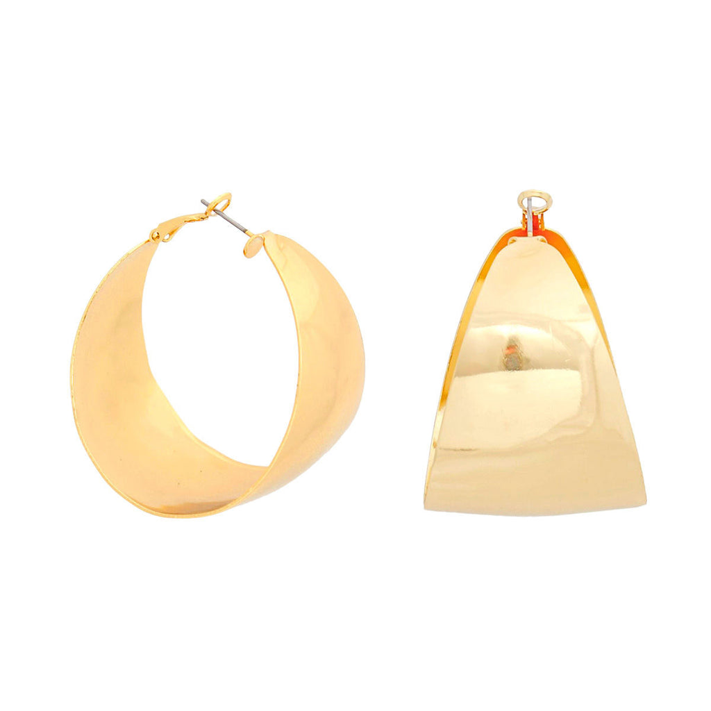 Gold Curved Bar Hoop Earrings Modernist Style