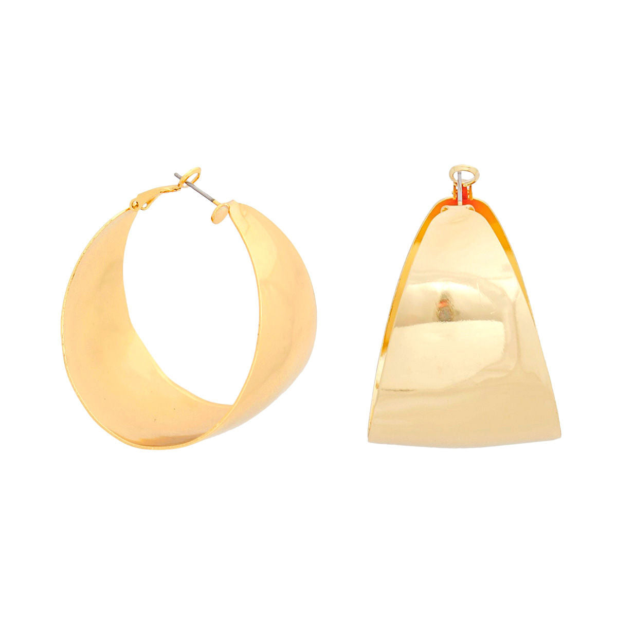 Gold Curved Bar Hoop Earrings Modernist Style