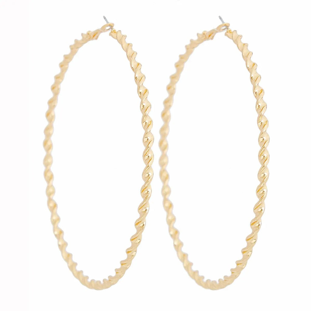 Large Twisted Hoop Earrings – Women's 3.75" Gold, Nickel and Cadmium Free, Omega Closure