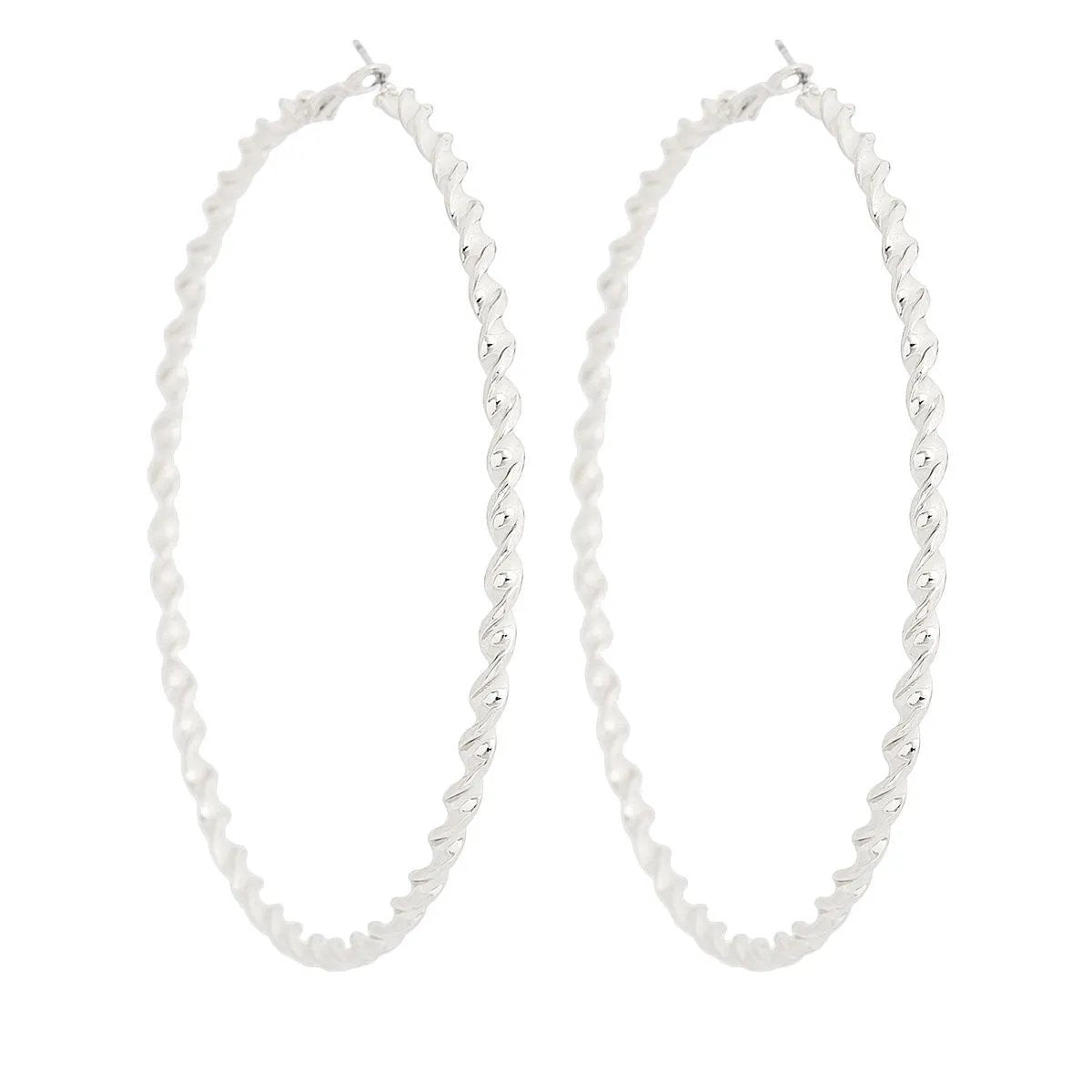 Large Twisted Hoop Earrings – Women's 3.75" Silver, Nickel and Cadmium Free, Omega Closure