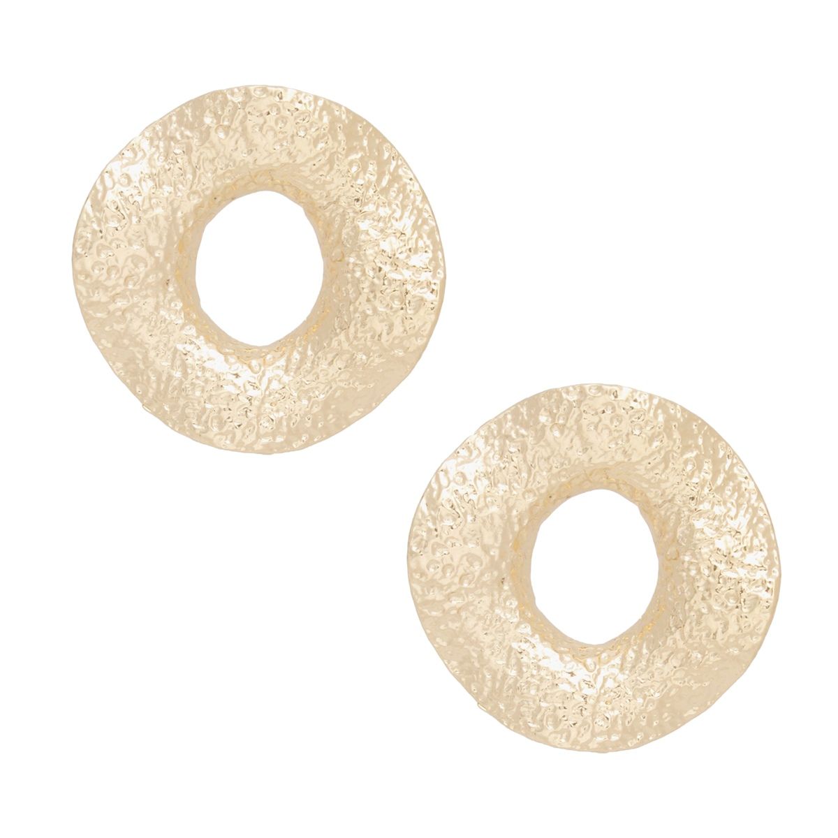 Gold Wavy Stud Earrings Hammered Ring Texture
