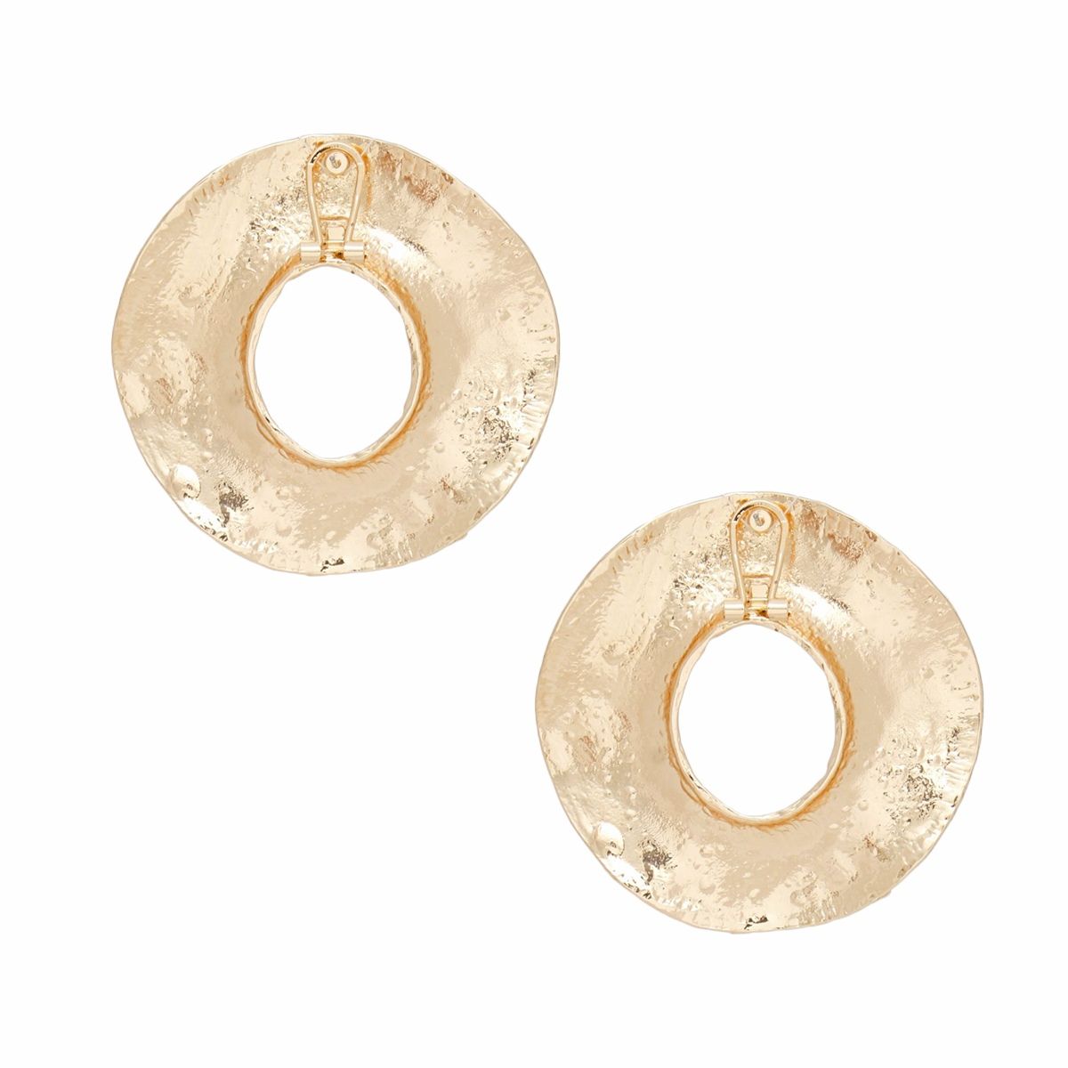 Gold Wavy Stud Earrings Hammered Ring Texture