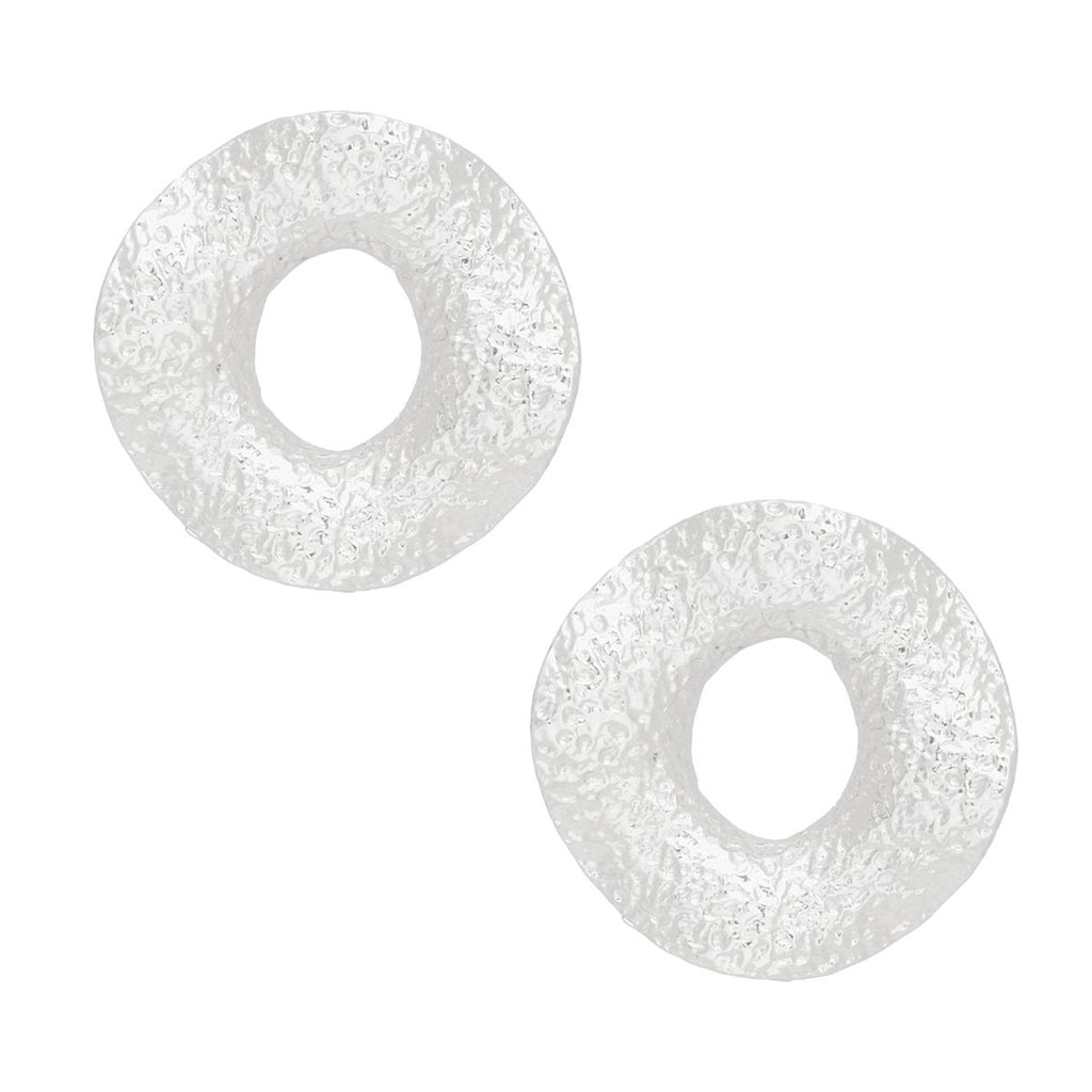 Silver Wavy Stud Earrings Hammered Ring Texture