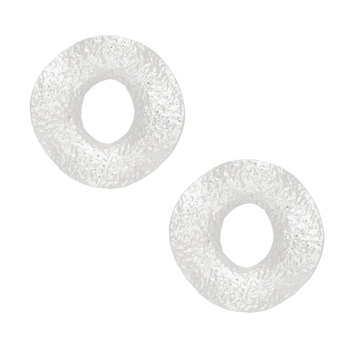 Silver Wavy Stud Earrings Hammered Ring Texture