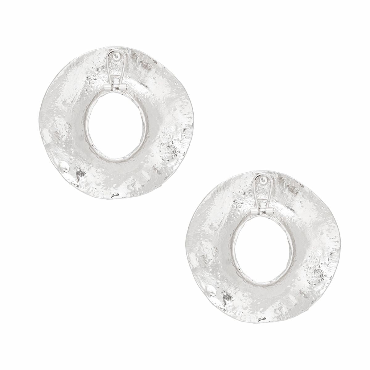 Silver Wavy Stud Earrings Hammered Ring Texture