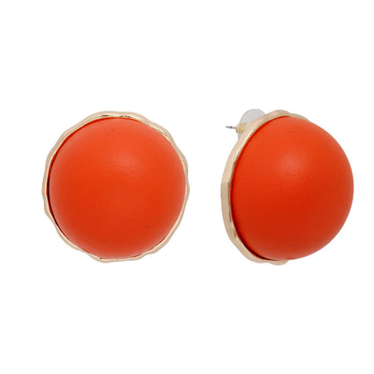 Studs Domed Orange Wood Large Earrings for Women Pinktown