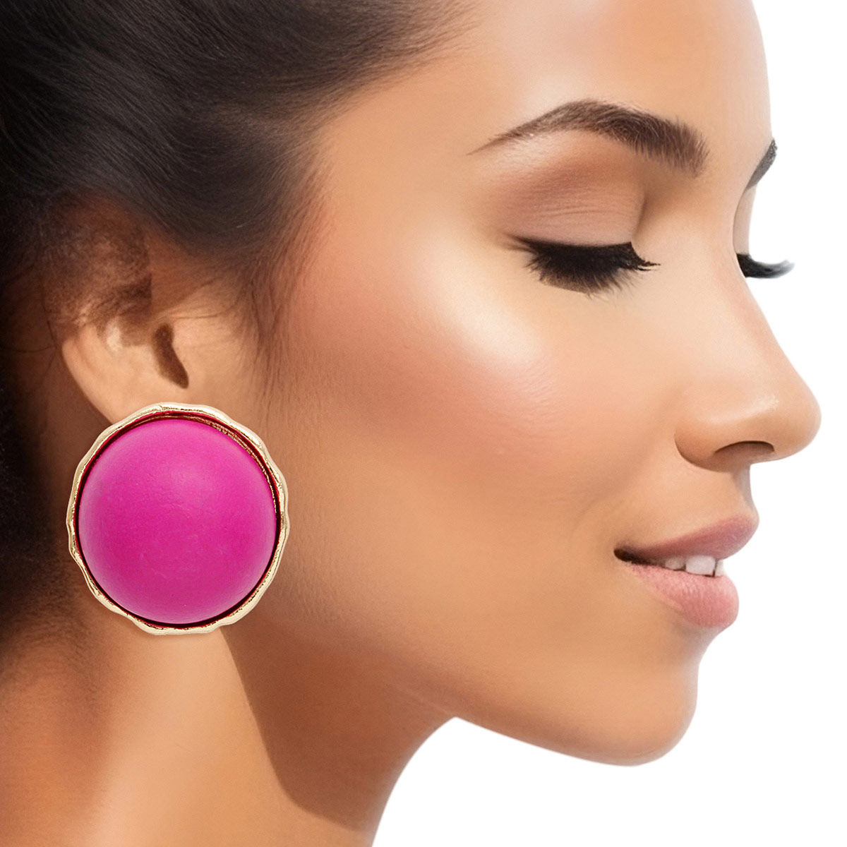 Large Gold Tone Stud Earrings – Purple Domed Wood Statement Women’s Studs, 1.6 Inch Lead Compliant Pinktown