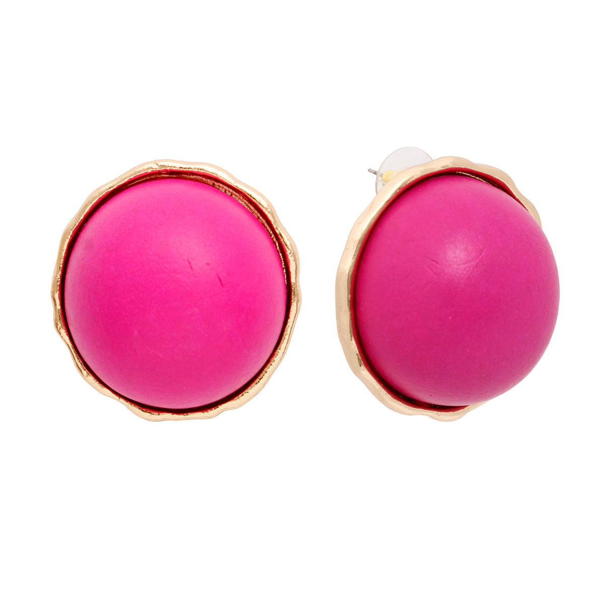 Large Gold Tone Stud Earrings – Purple Domed Wood Statement Women’s Studs, 1.6 Inch Lead Compliant Pinktown