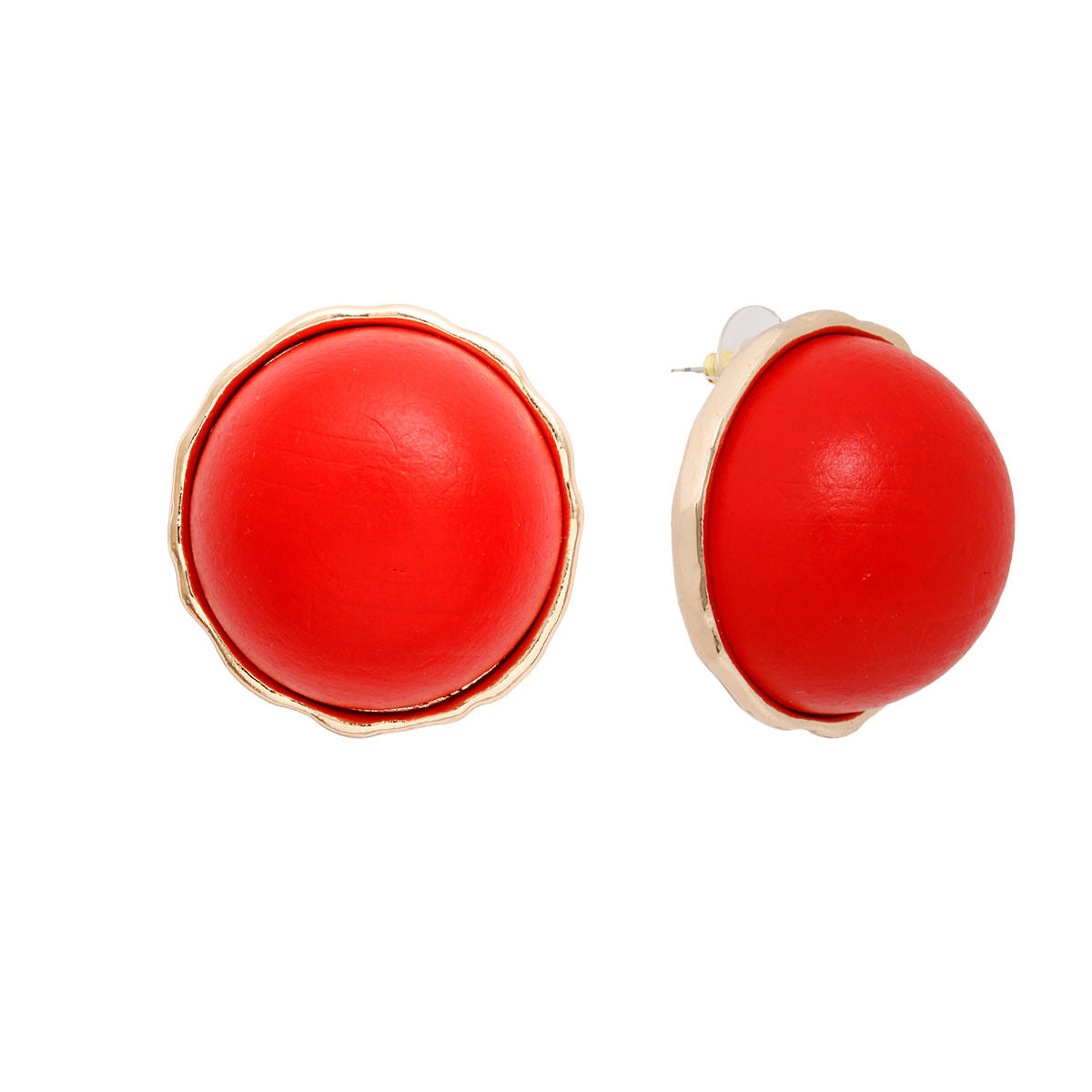 Studs Domed Red Wood Large Earrings for Women Pinktown