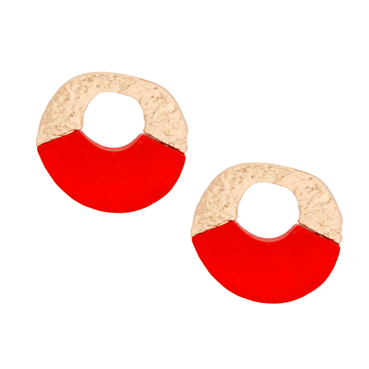 Hammered Gold Circle Stud Earrings Red Wood Wide Design