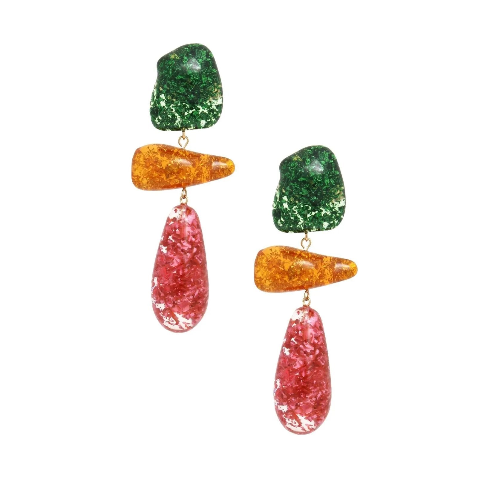 Chunky Multicolor Confetti Resin Teardrop Statement Earrings with Gold Omega Back