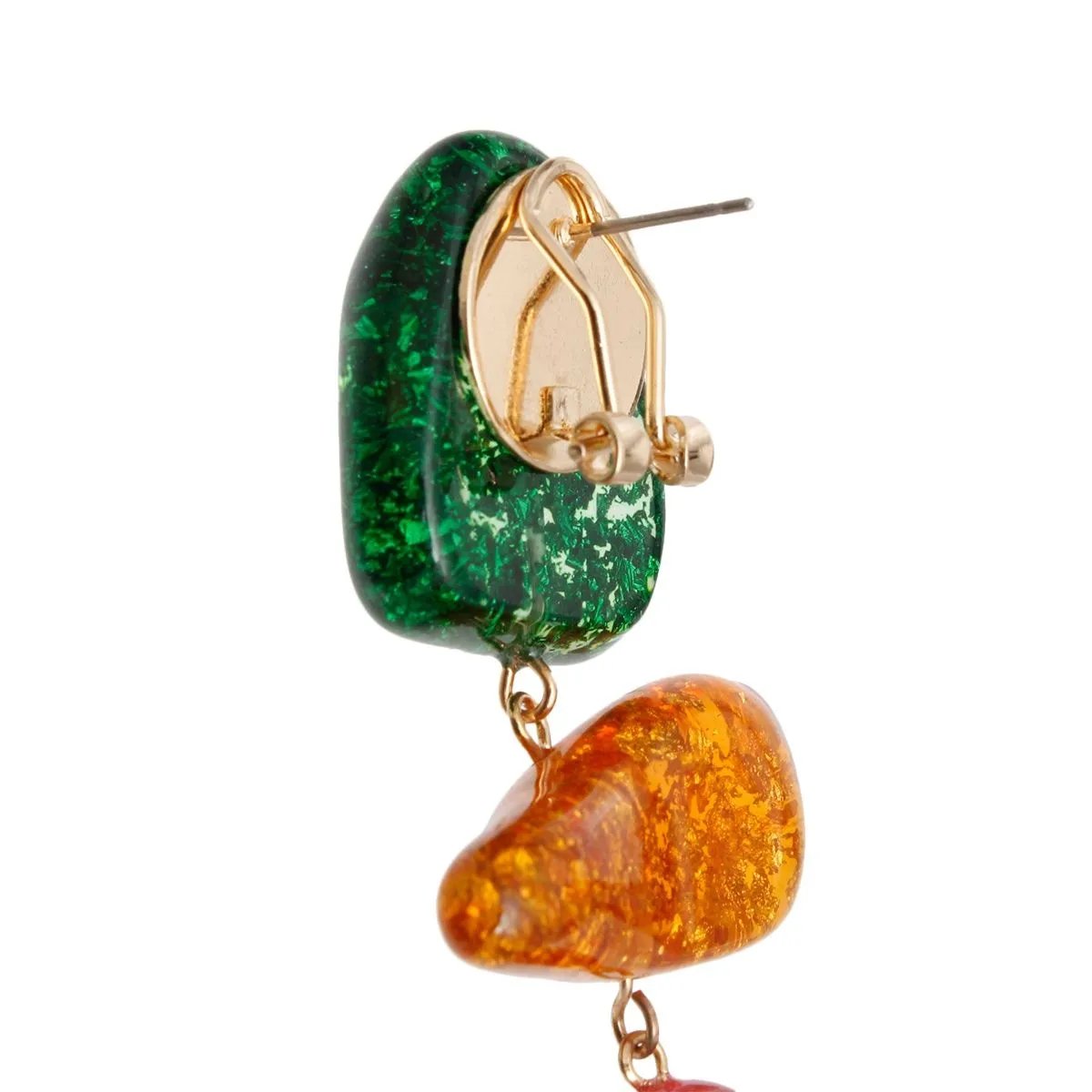 Chunky Multicolor Confetti Resin Teardrop Statement Earrings with Gold Omega Back