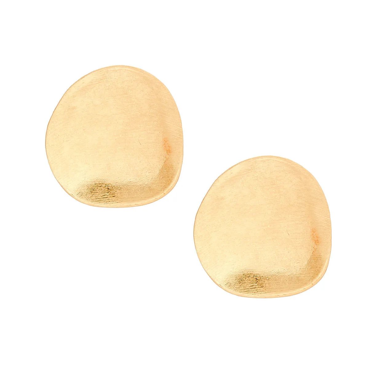 Matte Gold Stud Earrings - Scratched Texture & Bent Disc Design