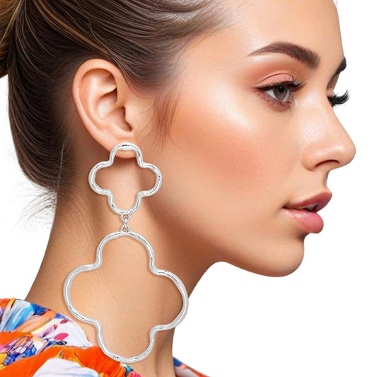 Quatrefoil Clover Dangle Earrings – Silver Statement Drop Fashion Jewelry Pinktown