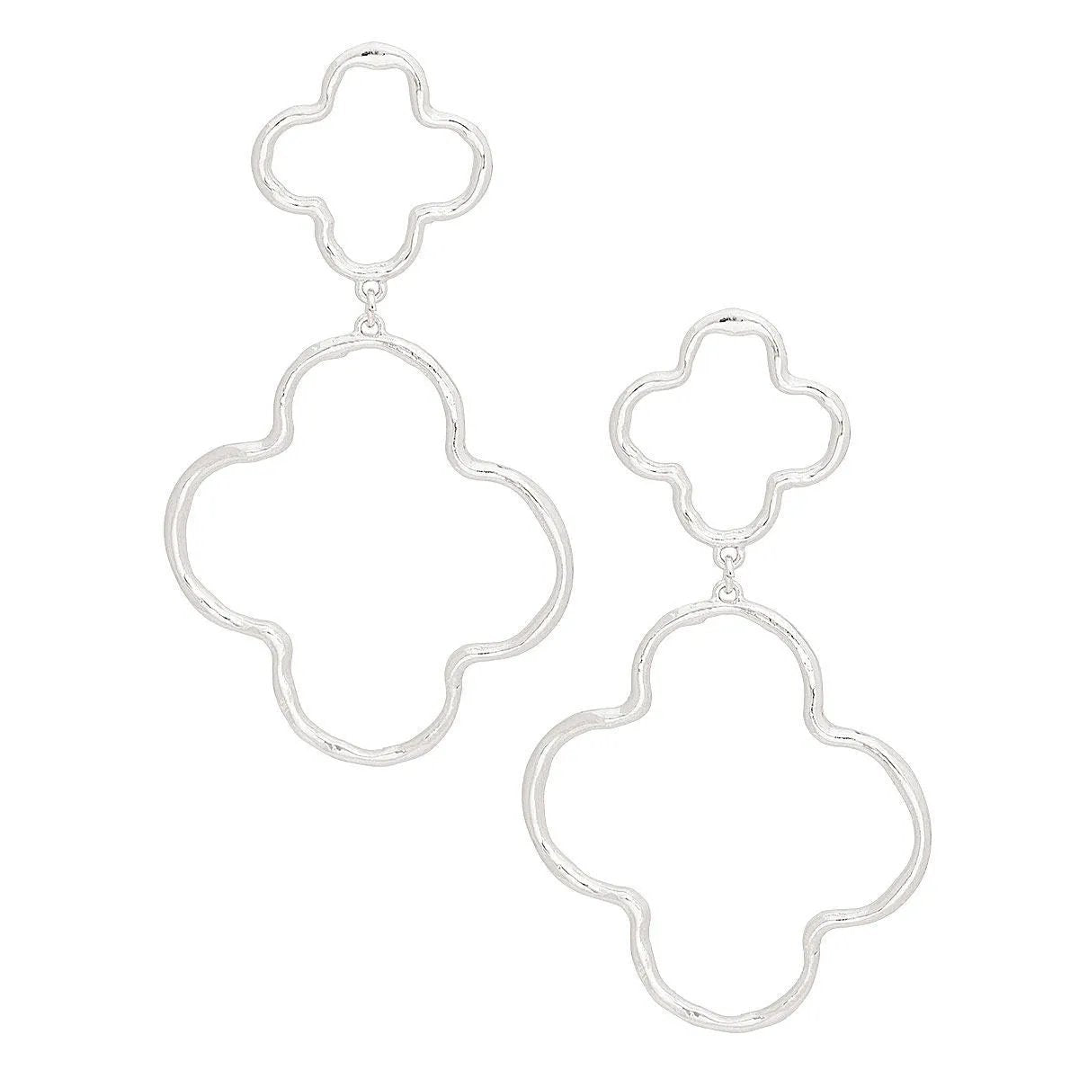 Quatrefoil Clover Dangle Earrings – Silver Statement Drop Fashion Jewelry