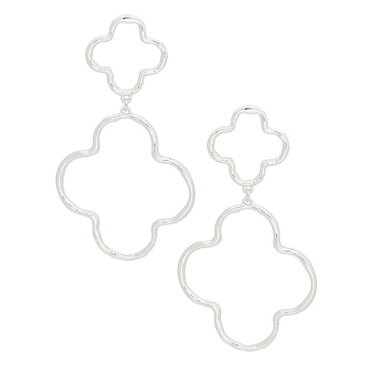 Quatrefoil Clover Dangle Earrings – Silver Statement Drop Fashion Jewelry Pinktown