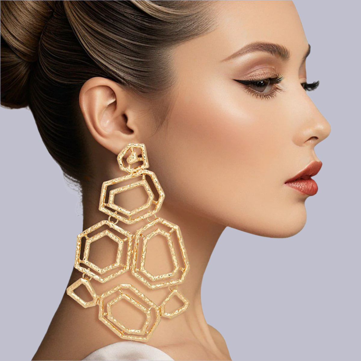 Enlivened Gold Tone Dangle Geometric Structured Statement Earrings Pinktown